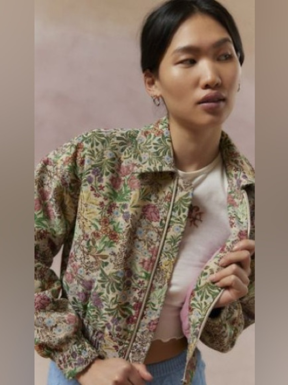 Kimchi Blue Evelyn Tapestry Floral Crop Bomber